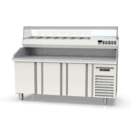 Tavolo pizza refrigerato TOPLINE 3 porte EN 60×40 con sovrastruttura GN 1/4 – 2020×800 mm