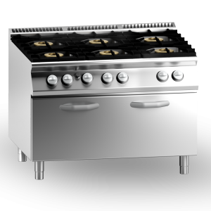 Inoxgastro 900 – Cucina a gas bacinelle smaltate, 6 fuochi, forno a gas maxi, modulo 120 cm