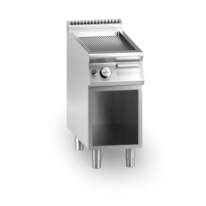 Inoxgastro 900 – Fry top a gas, piastra rigata, cromata lucida, su vano aperto, modulo 40 cm