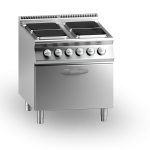Inoxgastro 700 – Cucina elettrica, 4 piastre quadre, con forno elettrico, modulo 80 cm