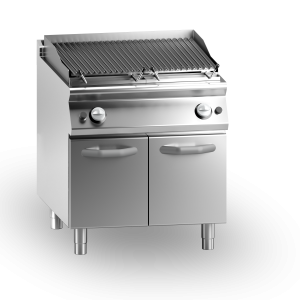Inoxgastro 700 – Griglia a pietra lavica a gas, griglia in acciaio inox, su vano con porte, modulo 80 cm