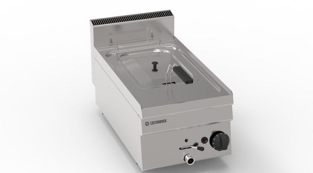 Friggitrice gas vasca singola 8lt con scambiatori di calore in vasca top – cestelli e coperchi inclusi – Tecnoinox