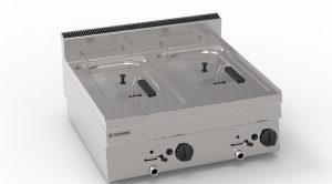 Friggitrice gas vasca doppia 8+8lt con scambiatori di calore in vasca top – cestelli e coperchi inclusi – Tecnoinox