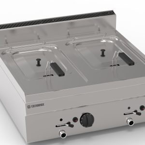 Friggitrice gas vasca doppia 8+8lt con scambiatori di calore in vasca top – cestelli e coperchi inclusi – Tecnoinox