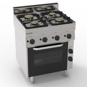 Cucina gas 4 fuochi con forno elettrico a convezione con 1 griglia e 1 teglia – Tecnoinox