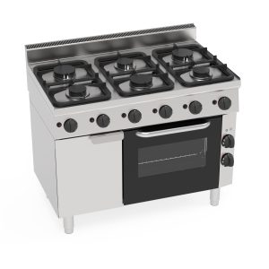 Cucina gas 6 fuochi con forno elettrico a convezione con 1 griglia e 1 teglia – Tecnoinox