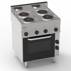 Cucina elettrica con 4 piastre ermetiche tonde (diam 18cm – 7.1in) e forno elettrico a convezione con 1 griglia e 1 teglia