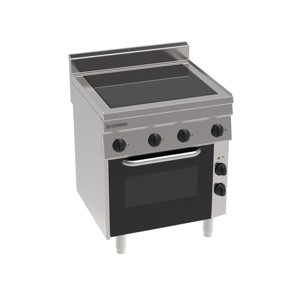Cucina elettrica vetroceramica con 4 zone riscaldanti su forno elettrico a convezione con 1 griglia e 1 teglia – Tecnoinox