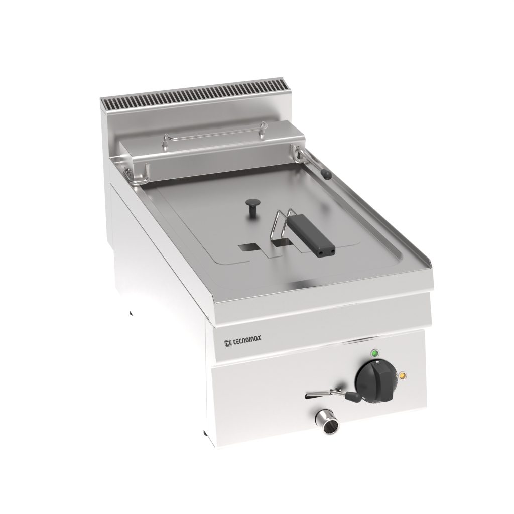 Friggitrice elettrica vasca singola 8lt con elementi riscaldanti in vasca basculanti top – cestelli e coperchi inclusi – Tecnoinox