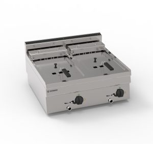 Friggitrice elettrica vasca doppia 8+8lt con elementi riscaldanti in vasca basculanti top – cestelli e coperchi inclusi – Tecnoinox