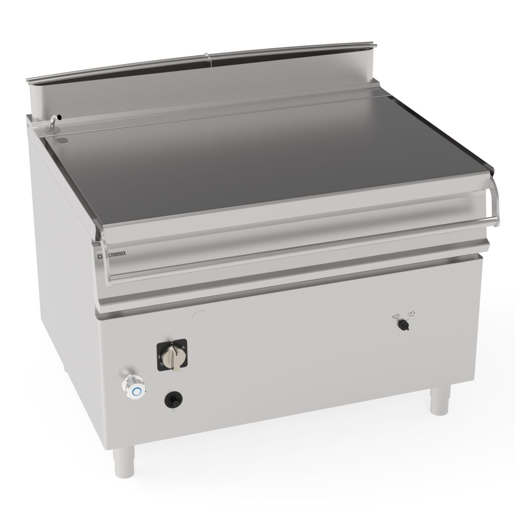 Brasiera 120lt gas basculante con vasca in acciaio inox AISI 304 freestanding su vano chiuso – sollevamento motorizzato