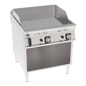 Fry-Top gas piastra liscia cromata freestanding su vano aperto