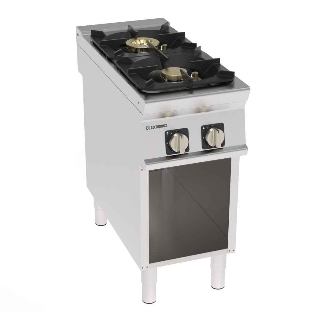 Piano cottura gas ermetico 2 fuochi High Power con griglie in ghisa freestanding su vano aperto