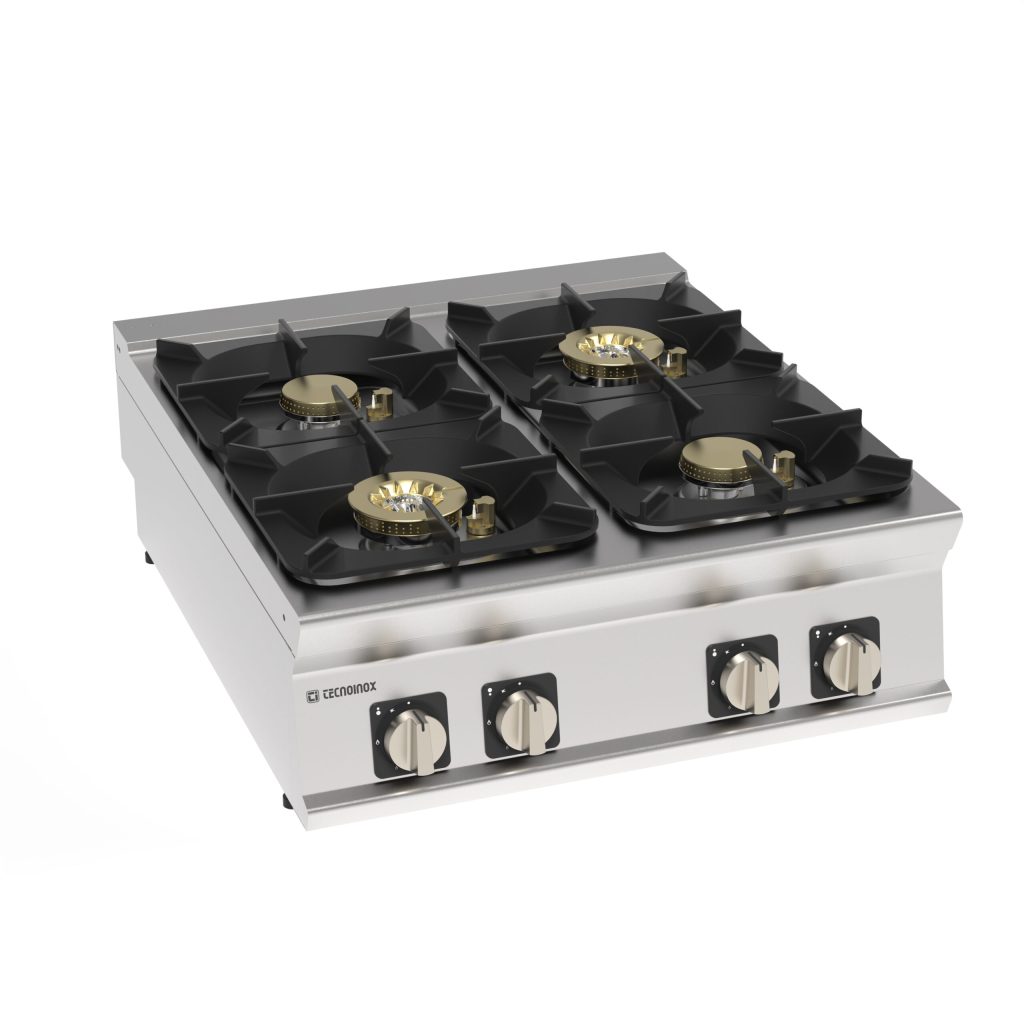 Piano cottura gas ermetico 4 fuochi High Power con griglie in ghisa top