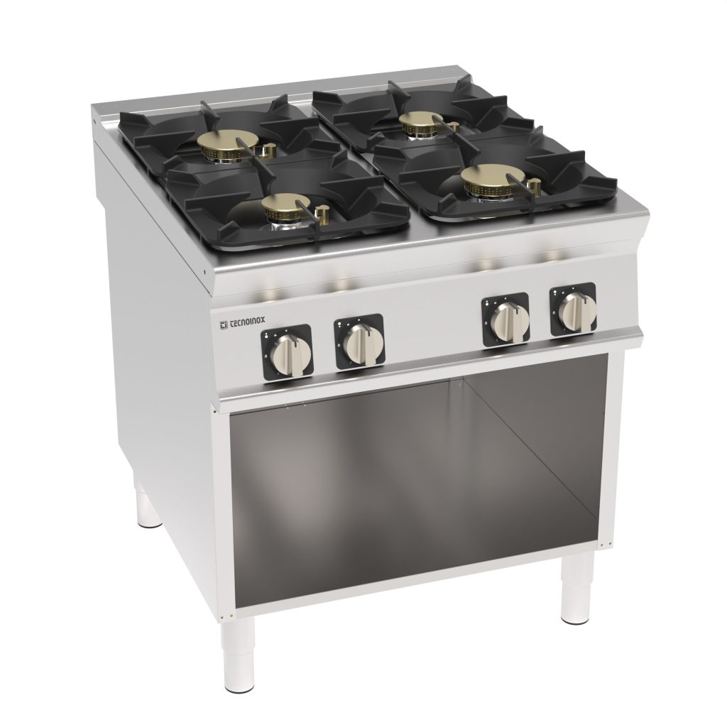 Piano cottura gas ermetico 4 fuochi con griglie in ghisa freestanding su vano aperto