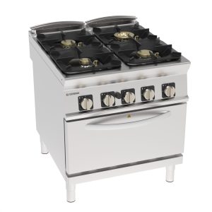 Cucina gas ermetica 4 fuochi Super con griglie in ghisa su forno gas statico GN2/1 con 1 griglia