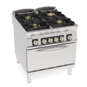 Cucina gas ermetica 4 fuochi Super con griglie in ghisa su forno elettrico statico GN2/1 con 1 griglia