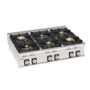 Piano cottura gas ermetico 6 fuochi Super con griglie in ghisa top