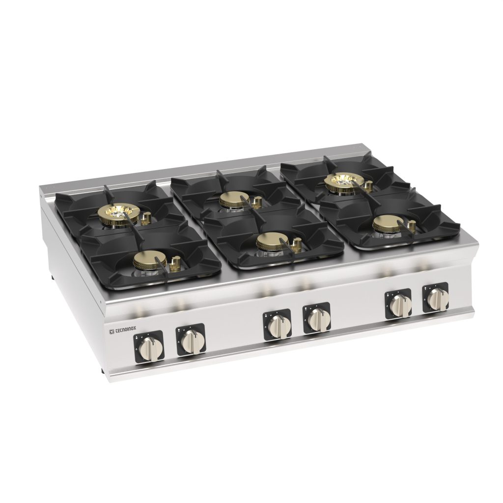 Piano cottura gas ermetico 6 fuochi High Power con griglie in ghisa top