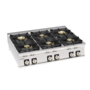 Piano cottura gas ermetico 6 fuochi High Power con griglie in ghisa top