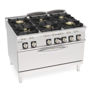 Cucina gas ermetica 6 fuochi Super con griglie in ghisa su forno gas statico full-size con 1 griglia