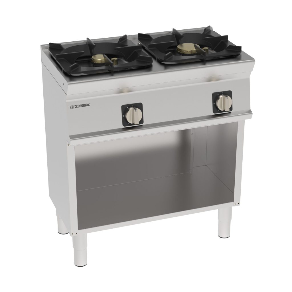 Piano cottura gas ermetico 2 fuochi con griglia in ghisa freestanding su vano aperto