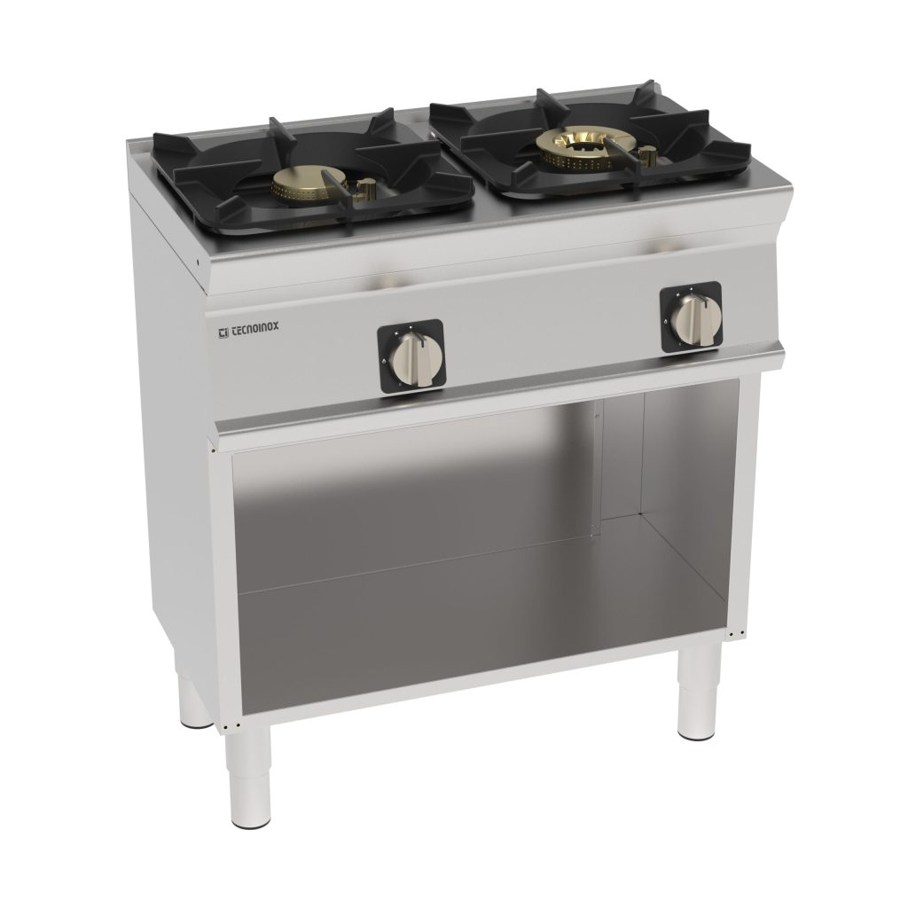 Piano cottura gas ermetico 2 fuochi Super con griglia in ghisa freestanding su vano aperto