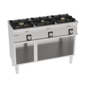 Piano cottura gas ermetico 3 fuochi con griglia in ghisa freestanding su vano aperto