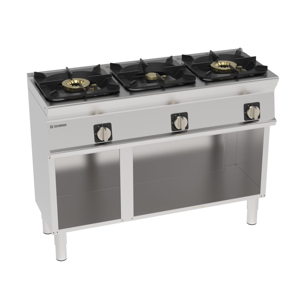 Piano cottura gas ermetico 3 fuochi Super con griglia in ghisa freestanding su vano aperto