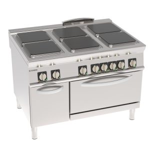 Cucina elettrica 6 piastre ermetiche quadre (30x30cm – 11.8×11.8in) con forno elettrico statico GN2/1 con 1 griglia