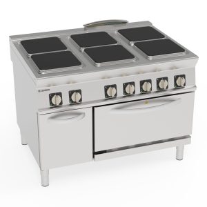 Cucina elettrica 6 piastre ermetiche quadre (30x30cm – 11.8×11.8in) con forno elettrico convezione GN1/1 con 1 griglia