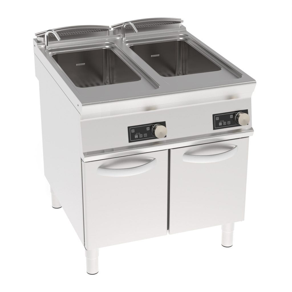 Cuocipasta elettrico vasca doppia 40+40lt GN1/1 freestanding su vano chiuso a controllo elettronico – cestelli non inclusi