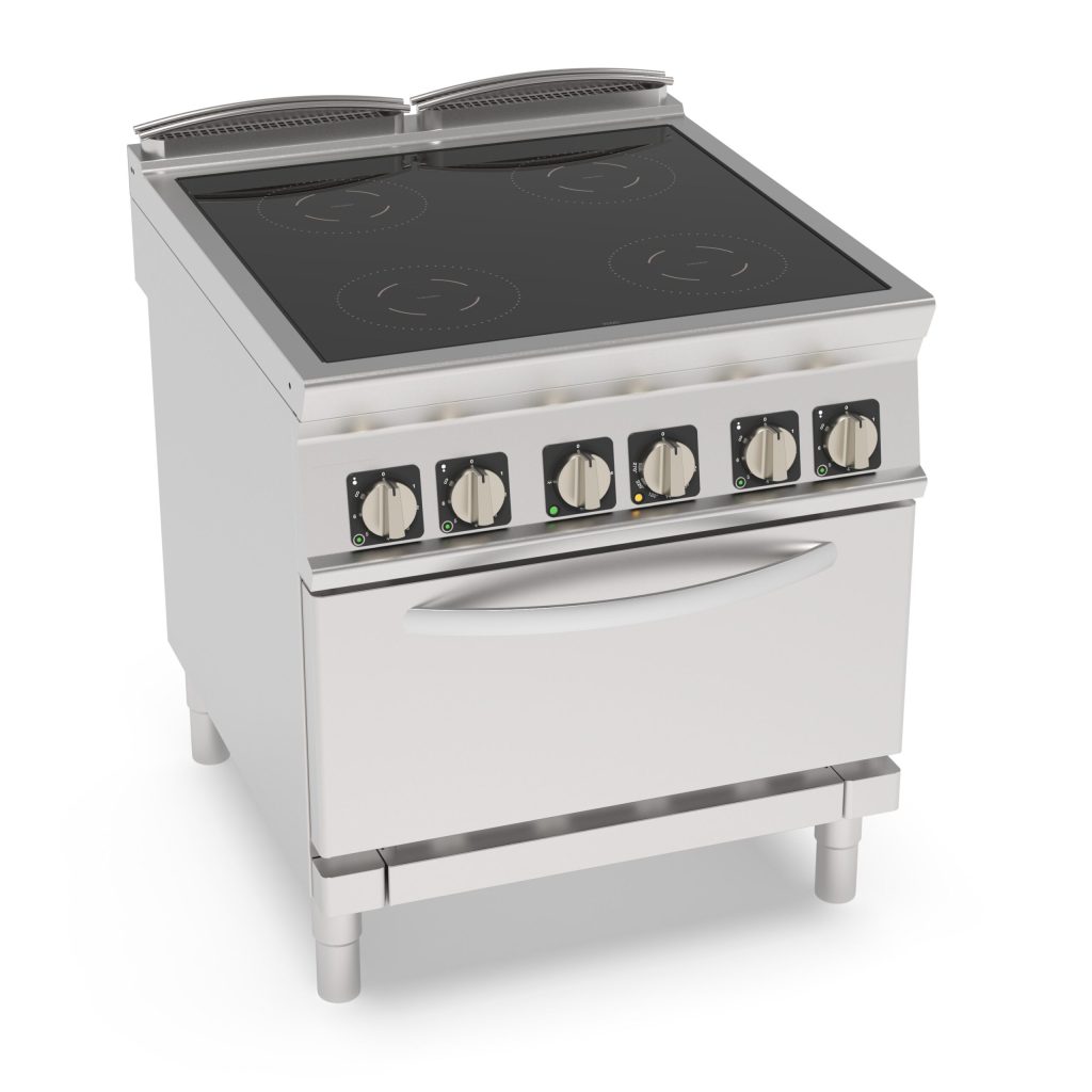 2-IN-1 Cucina con piano cottura induzione da 80 cm con 4 zone indipendenti di cottura su forno elettrico statico GN 2/1 con 1 griglia