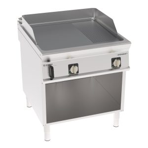 Fry-Top elettrico piastra 1/3 rigata cromata spazzolata freestanding su vano aperto con tecnologia EVENHEAT