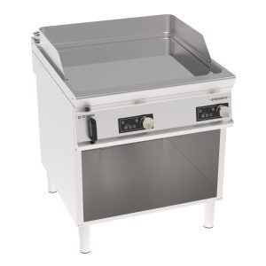 Fry-Top elettrico piastra liscia cromata a controllo elettronico freestanding su vano aperto con tecnologia EVENHEAT