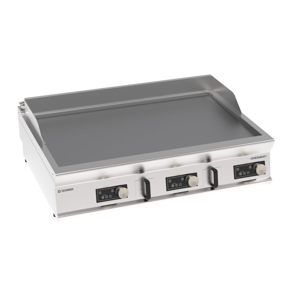 Fry-Top elettrico piastra liscia cromata spazzolata top, con controllo elettronico, con tecnologia EVENHEAT