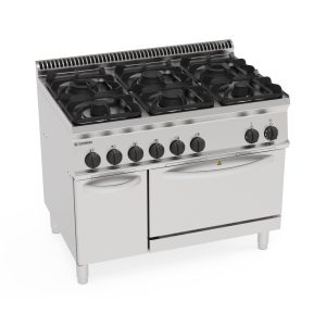 Cucina gas 6 fuochi con forno elettrostatico GN2/1 con 1 griglia