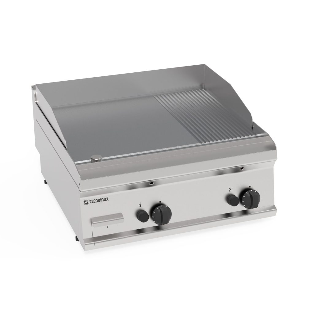 Fry-Top gas piastra 1/3 rigata cromata spazzolata top
