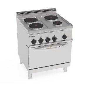 Cucina elettrica 4 piastre ermetiche tonde (diam 22cm – 8.7in) su forno elettrico convezione GN1/1 con 1 griglia