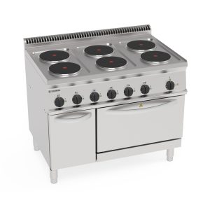 Cucina elettrica 6 piastre tonde complanari su forno elettrico ventilato GN1/1 con 1 griglia (DIAM 22CM -8.7IN)