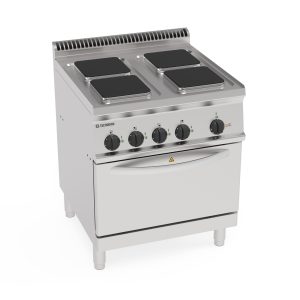 Cucina elettrica 4 piastre ermetiche quadre (22x22cm – 8.7×8.7in) su forno elettrico convezione GN1/1con 1 griglia