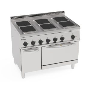 Cucina elettrica 6 piastre ermetiche quadre (22x22cm – 8.7×8.7in) su forno elettrico convezione GN1/1 con 1 griglia