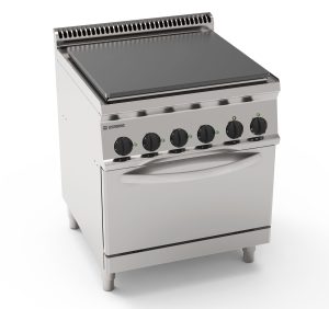 Cucina elettrica tutta piastra su forno elettrico statico GN2/1 con 1 griglia