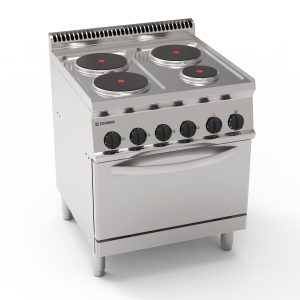 Cucina elettrica 3+1 piastre tonde ermetiche su forno elettrico statico GN2/1 e 1 griglia (diam 22cm – 8.7in & diam 15cm- 5.9in)