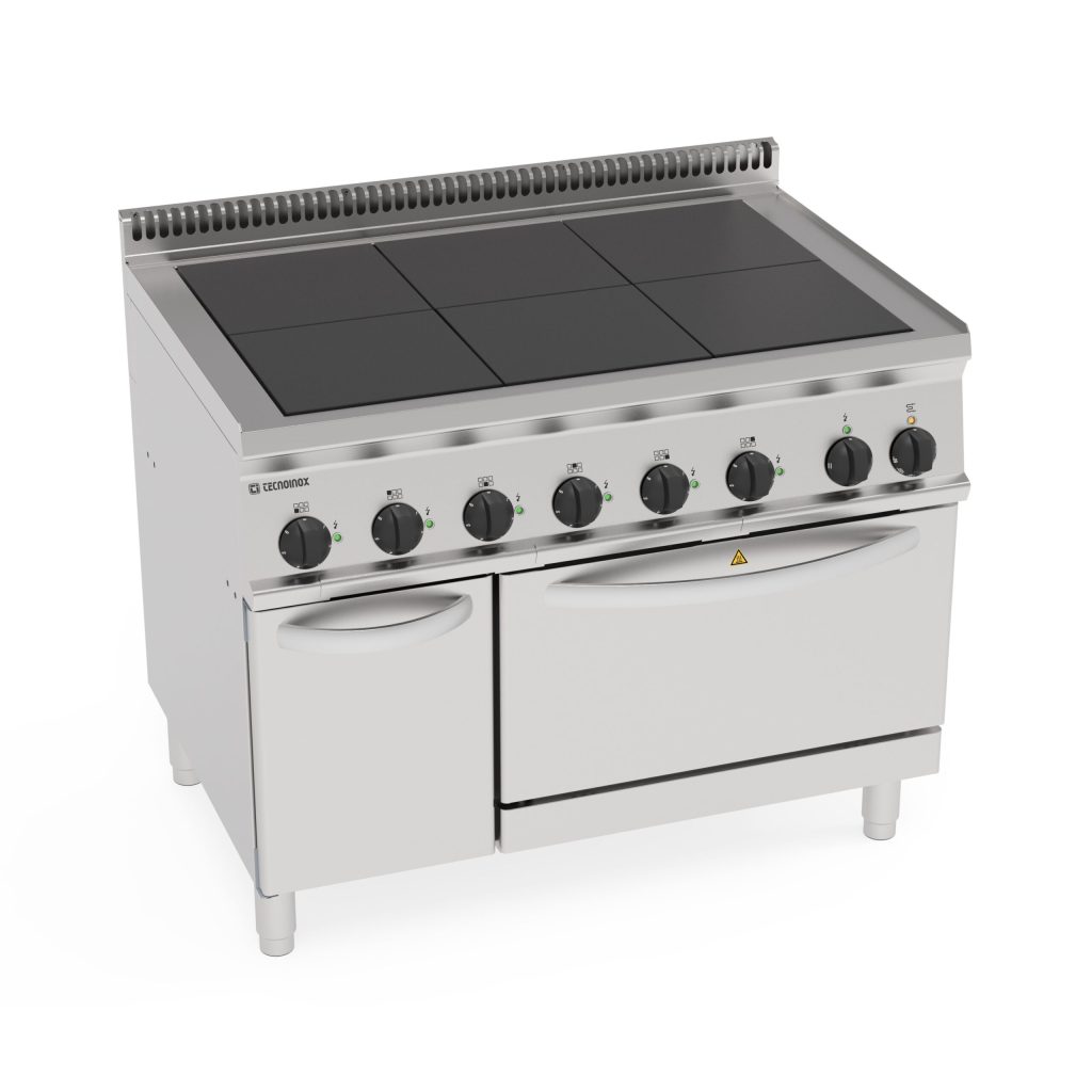 Cucina elettrica 6 piastre quadre con forno complanari elettrico statico GN2/1 con 1 griglia (piastra 30x30cm – 11.8×11.8in)