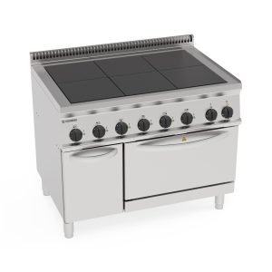 Cucina elettrica 6 piastre quadre con forno complanari elettrico statico GN2/1 con 1 griglia (piastra 30x30cm – 11.8×11.8in)
