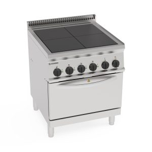 Cucina elettrica 4 piastre quadre complanari su forno elettrico statico GN2/1 con 1 griglia (piastra 30x30cm – 11.8×11.8in)