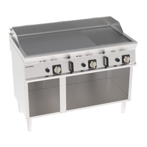 Fry-Top gas piastra 1/3 rigata cromata spazzolata freestanding su vano aperto