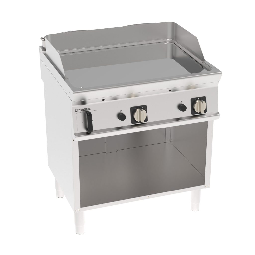 Fry-Top gas piastra liscia cromata freestanding su vano aperto
