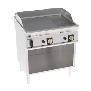Fry-Top gas piastra 1/3 rigata cromata spazzolata freestanding su vano aperto